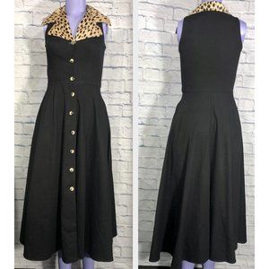Lew Magram Vintage Made USA Leopard Animal Print Collar Size 4 Cotton Dress